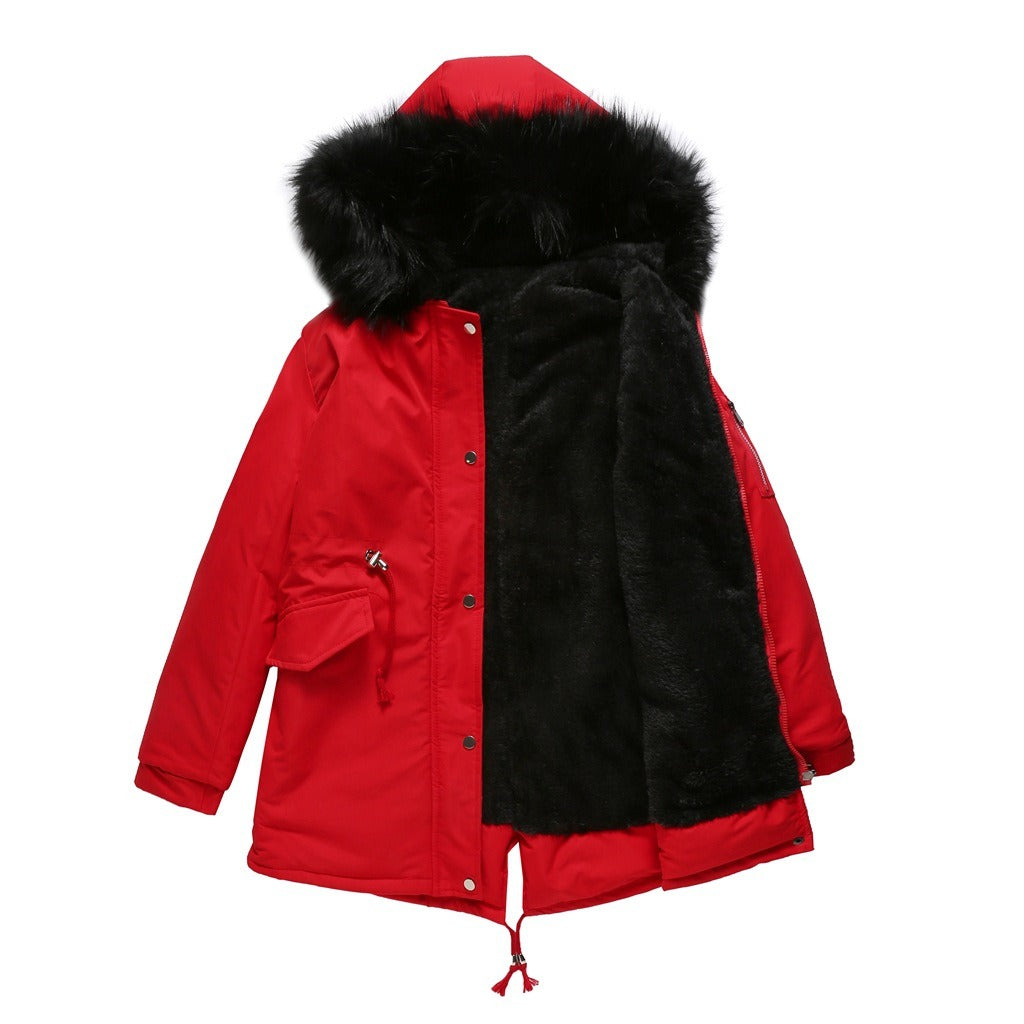 Winterparka Lässig Fleecegefüttert Mit Kunstfellkapuze