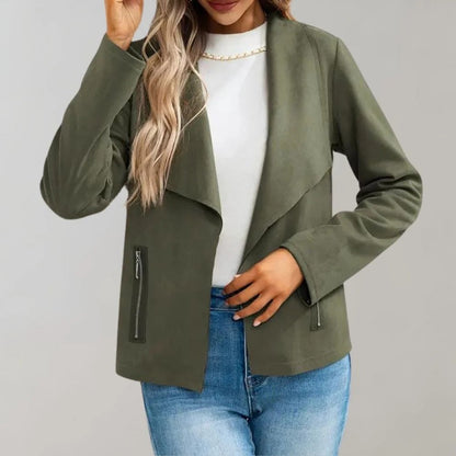 Elegante Wildlederjacke Slim Fit Offene Vorderseite