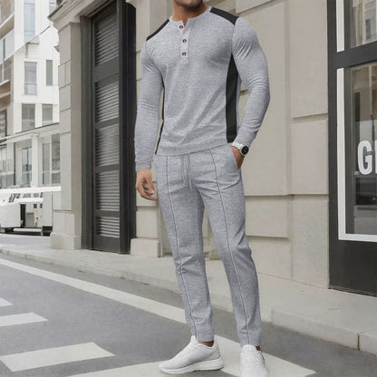Herren Outfit: Slim Fit Henley Pullover & Hose
