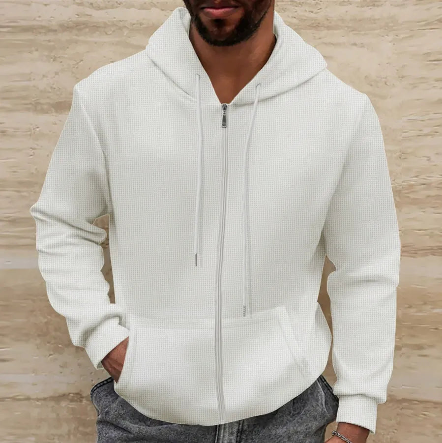 Kapuzenpullover Waffelstruktur Regular Fit Reißverschluss Lässig - IdealeKleiden