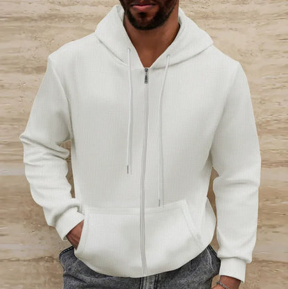 Kapuzenpullover Waffelstruktur Regular Fit Reißverschluss Lässig - IdealeKleiden