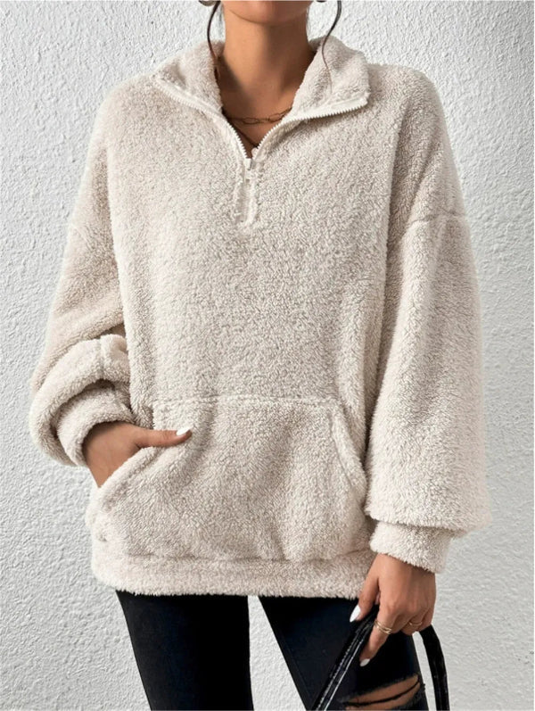 Große Damen Fleece Pullover mit Kapuze
