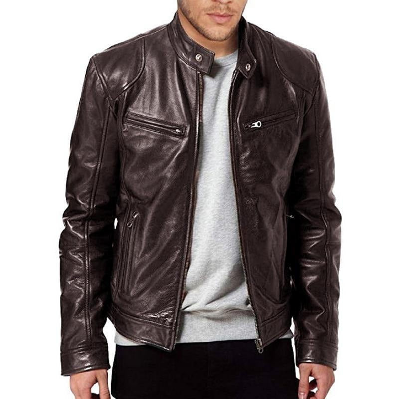 Biker Lederjacke Slim Fit Reißverschluss Taschen