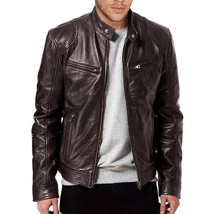 Biker Lederjacke Slim Fit Reißverschluss Taschen