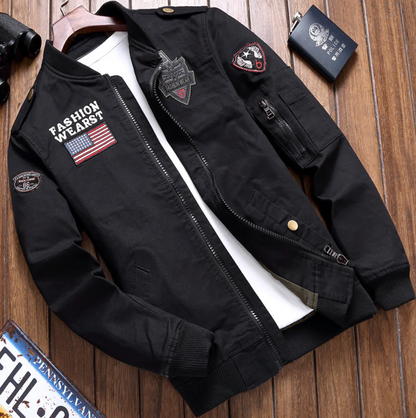 Militärjacke Elegant Schnitt Bestickt Reißverschluss