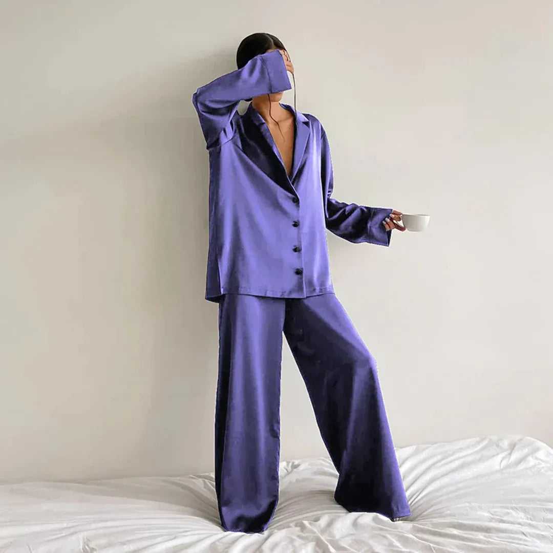 Damenschlafanzug Satin Set Lockerer Style - IdealeKleiden