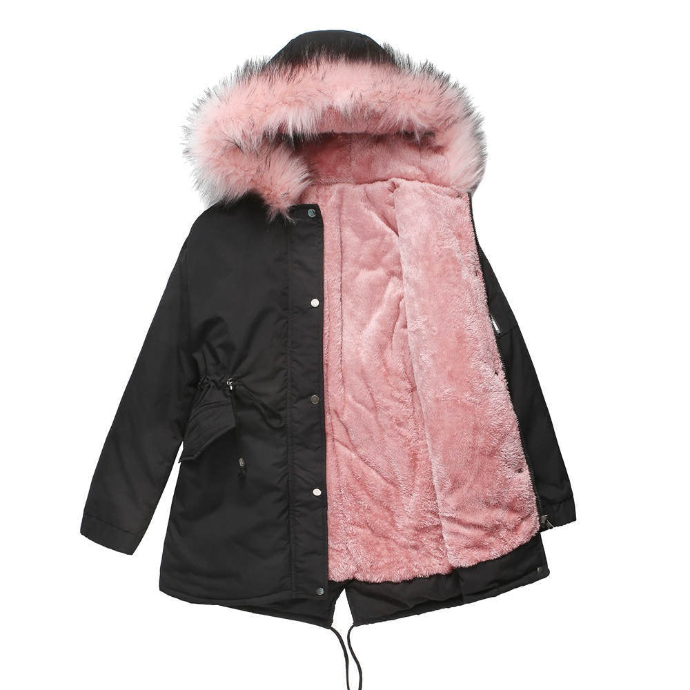 Winterparka Lässig Fleecegefüttert Mit Kunstfellkapuze