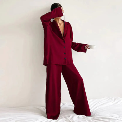 Damenschlafanzug Satin Set Lockerer Style