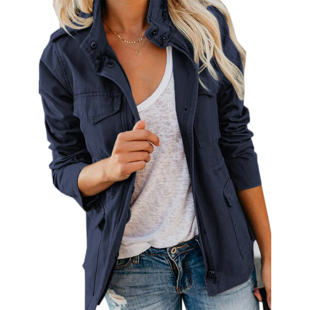 Modische Jacke Slim Fit Reißverschluss Taschen Baumwolle