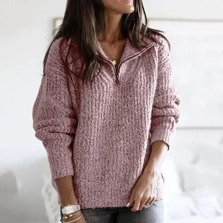 Weicher Strickpullover Halbzipp Frauen - IdealeKleiden