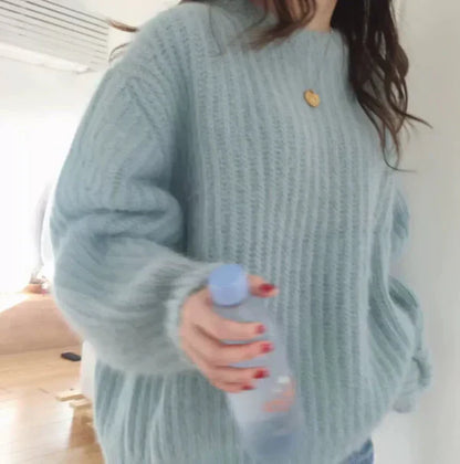 Übergrößer Pullover Mohair Mischung Rundhals - IdealeKleiden