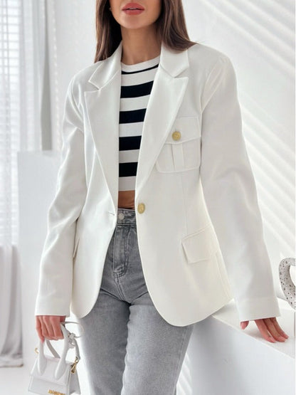 Damen Blazer Doppelreihig Langarm Wollmischung Elegant - IdealeKleiden