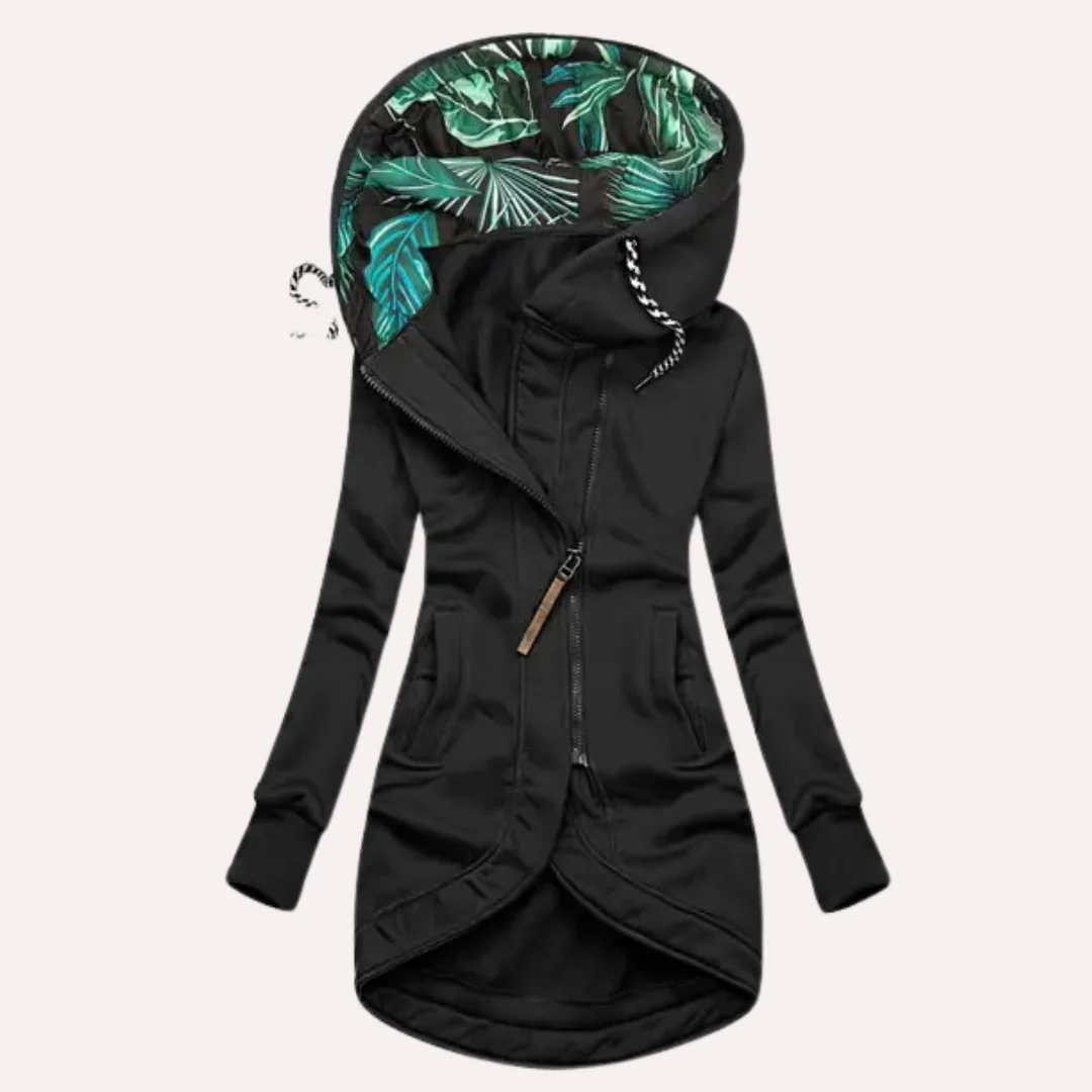 Stylische Fleecejacke Slim Fit Kapuze Asymmetrisch