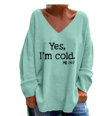 Große Sweater Damen Weich Übergröße V-Ausschnitt - IdealeKleiden