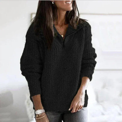 Weicher Strickpullover Halbzipp Frauen