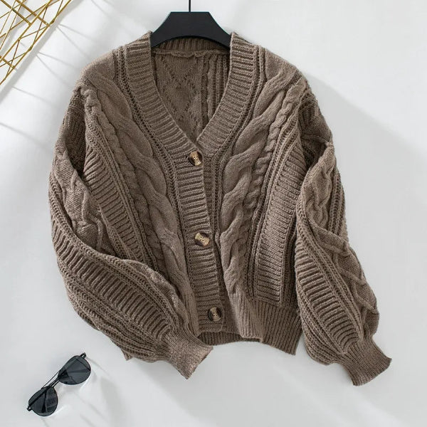 Frauen Strickpullover Warm Kabelstrick V-Ausschnitt - IdealeKleiden
