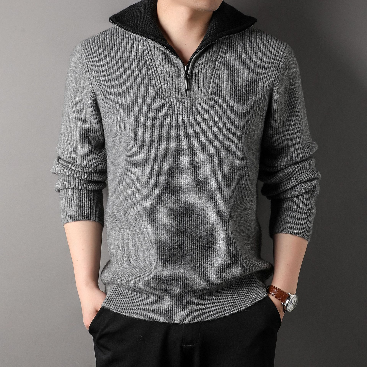 Bequeme Strickkleidung | Locker Geschnitten Wollsweater Hoher Kragen Reißverschluss