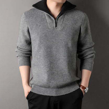 Bequeme Strickkleidung | Locker Geschnitten Wollsweater Hoher Kragen Reißverschluss