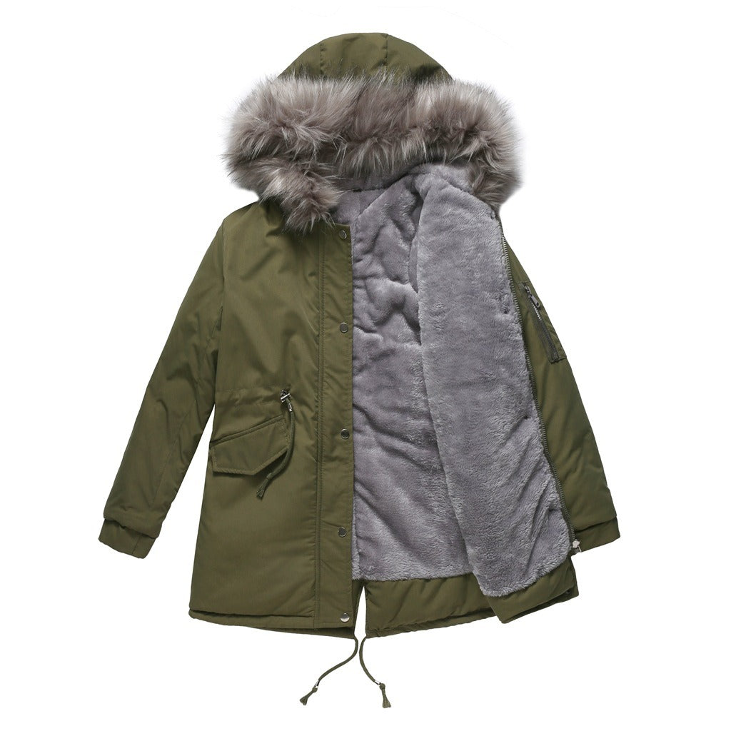 Winterparka Lässig Fleecegefüttert Mit Kunstfellkapuze