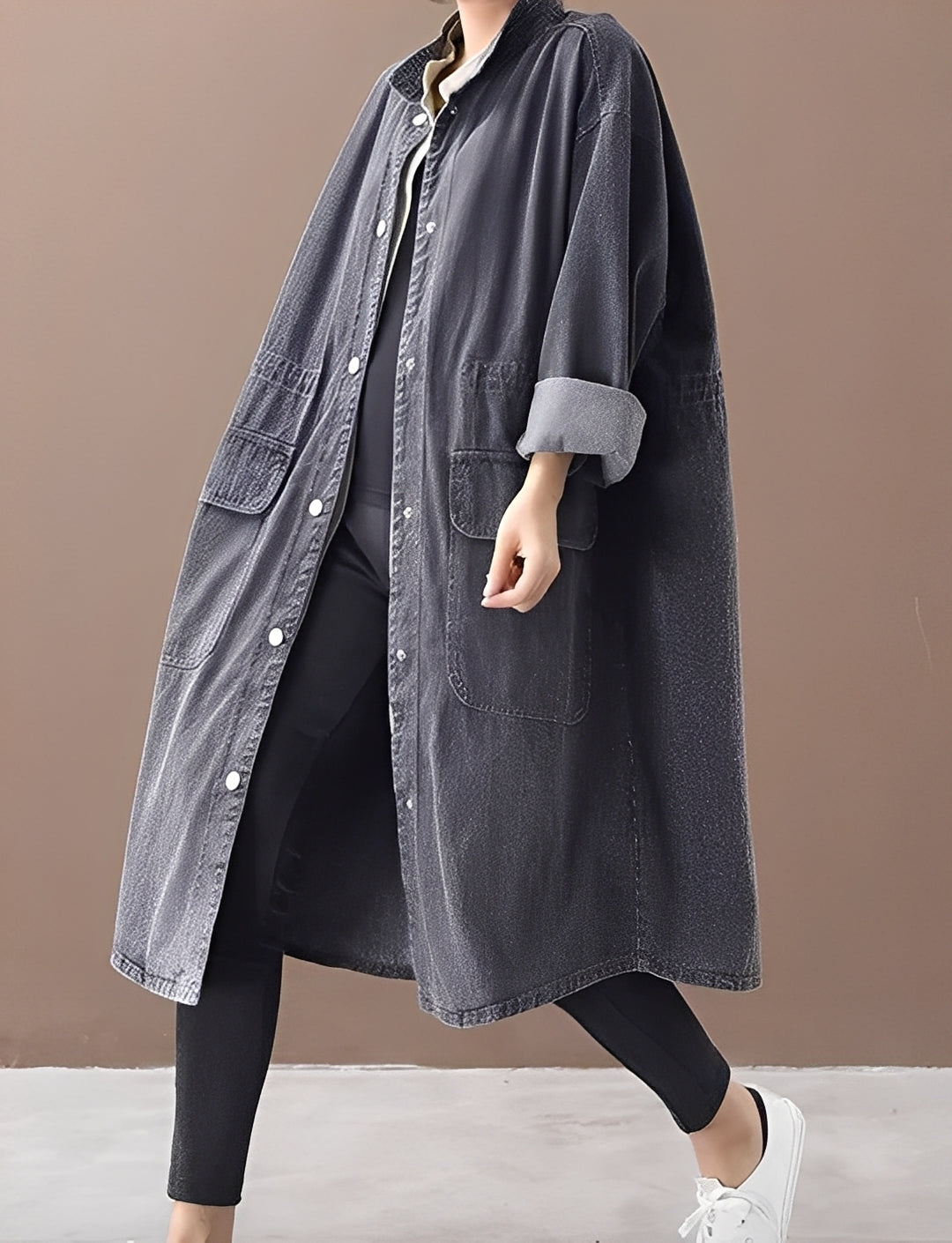 Damen Jeansjacke Modern Stehkragen Style
