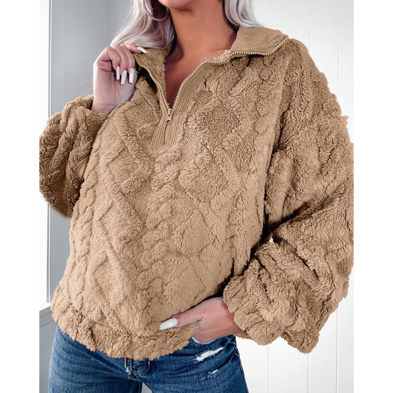 Übergrößer Fleece Pullover Stehkragen