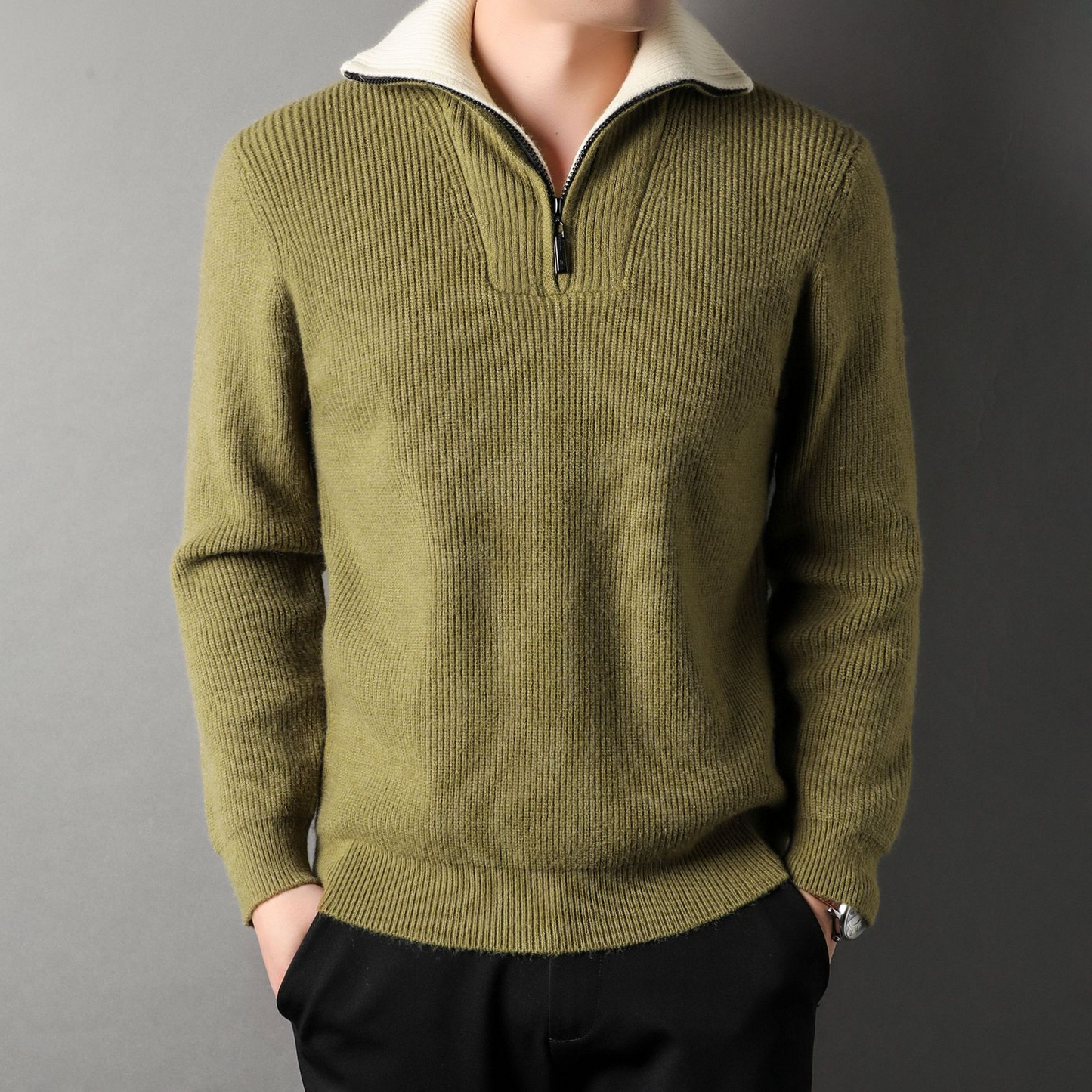 Bequeme Strickkleidung | Locker Geschnitten Wollsweater Hoher Kragen Reißverschluss