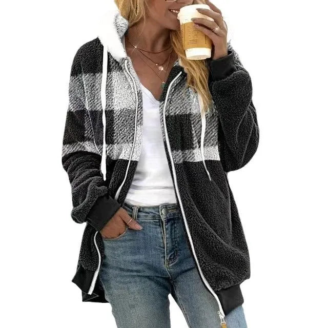Kapuzen Sweatjacke Weich Plüsch Fleece