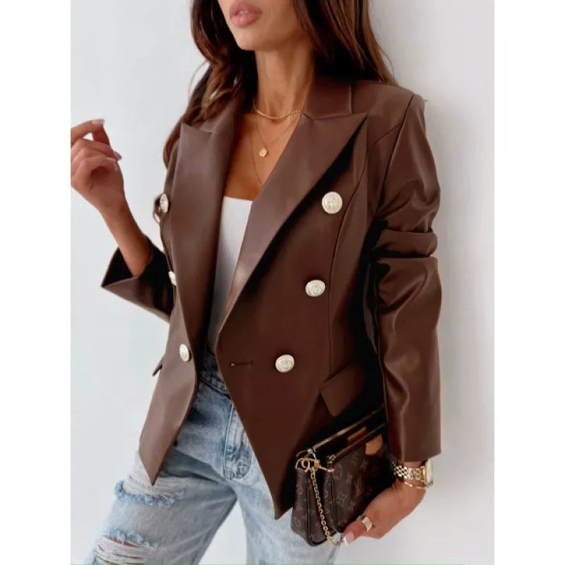 Schicke Ledjacke Damen Tailliert Schulterpolster