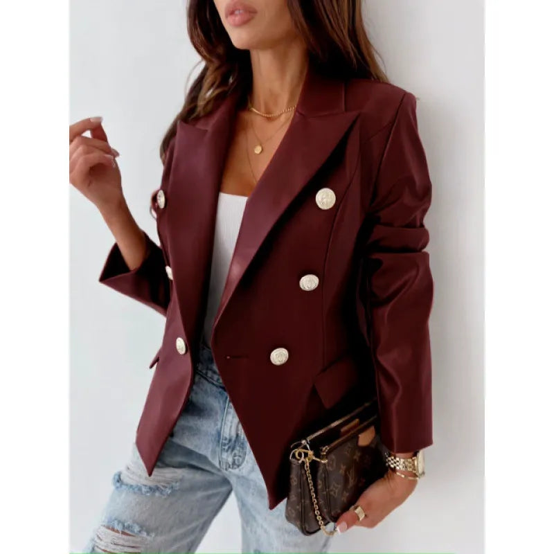 Schicke Ledjacke Damen Tailliert Schulterpolster