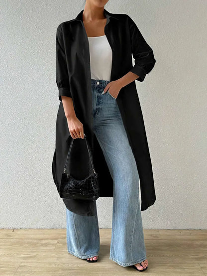 Damenschal Strickjacke Lang Ärmel Offene Vorderseite - IdealeKleiden