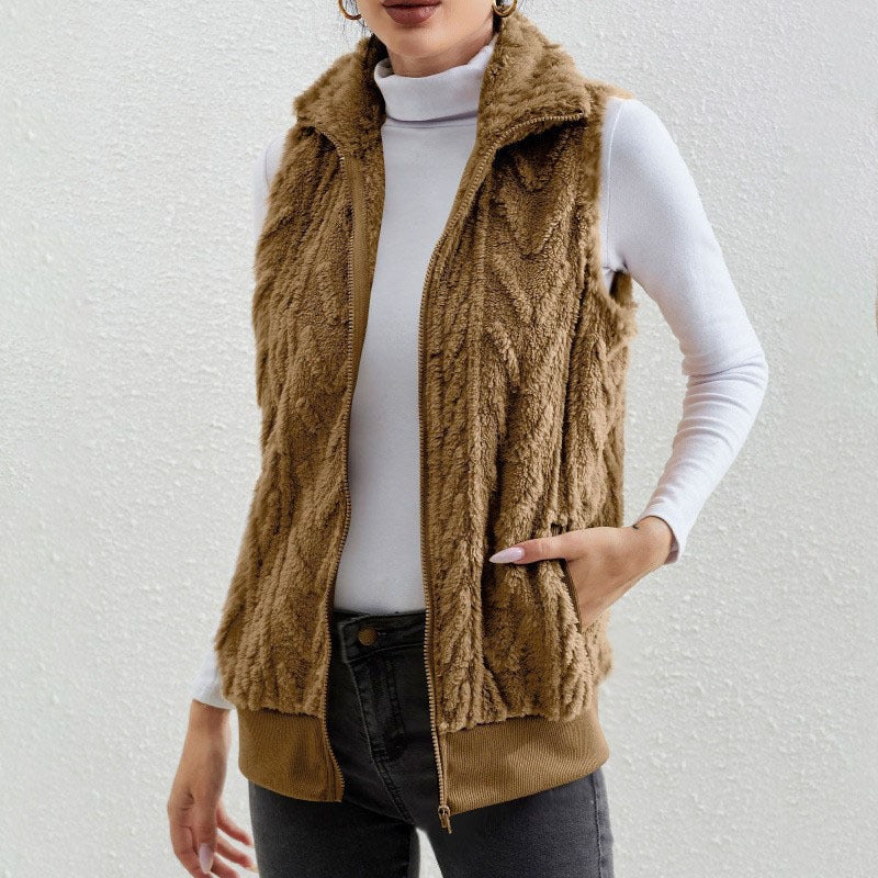 Kleid Ohne Ärmel Fleece Jacquard Reißverschluss