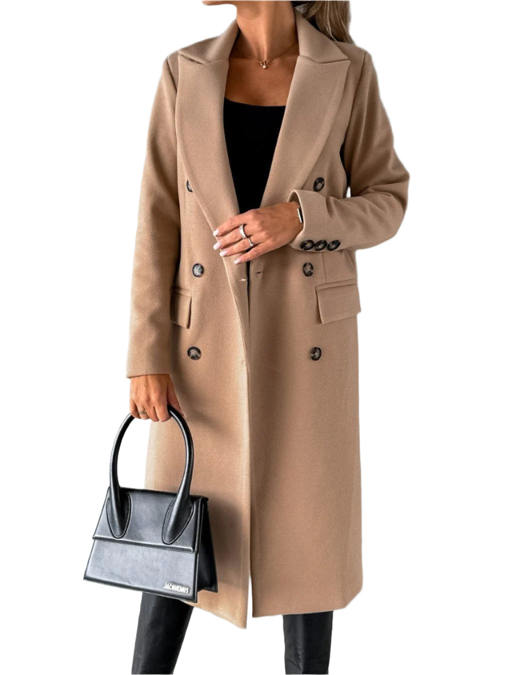 Klassischer Damen-Trenchcoat Wollmisch mit Doppelknöpfen