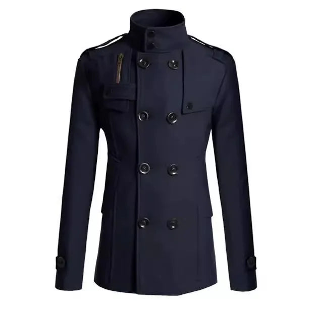 Herren Mantel Wolle Slim Fit Militär Look