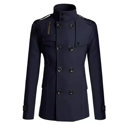 Herren Mantel Wolle Slim Fit Militär Look