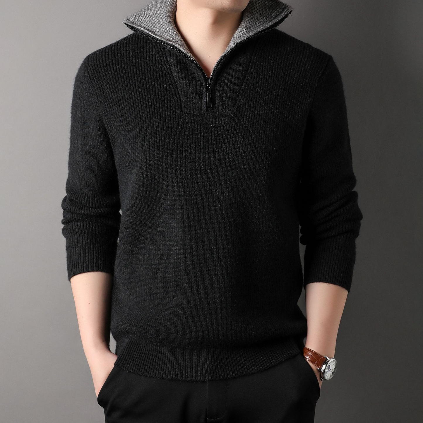 Bequeme Strickkleidung | Locker Geschnitten Wollsweater Hoher Kragen Reißverschluss