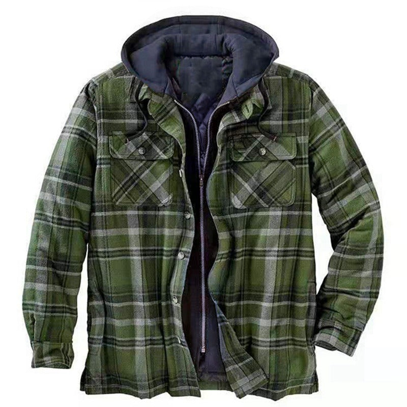 Lässige Hemdjacke Kapuze Flanell Karomuster