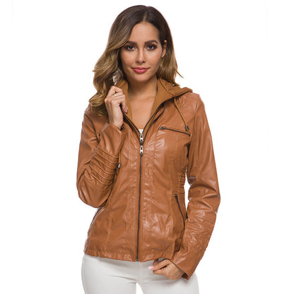 Lederjacke Slim Fit Kapuze Reißverschluss