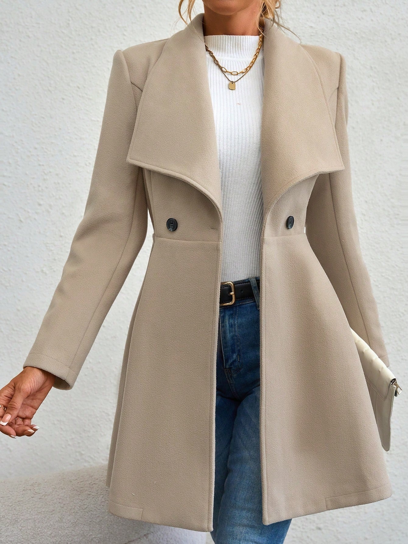 Eleganter Wollmantel Schmal Figurformend Klassisch