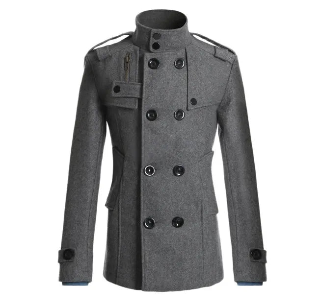 Herren Mantel Wolle Slim Fit Militär Look