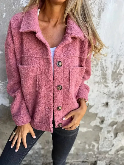 Übergröße Teddyjacke Weich Plüsch Knopfverschluss