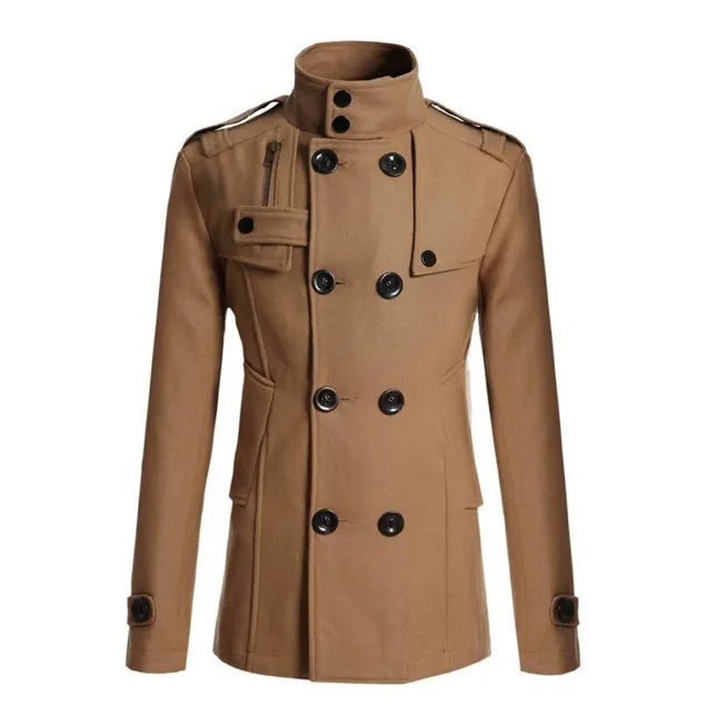 Herren Mantel Wolle Slim Fit Militär Look