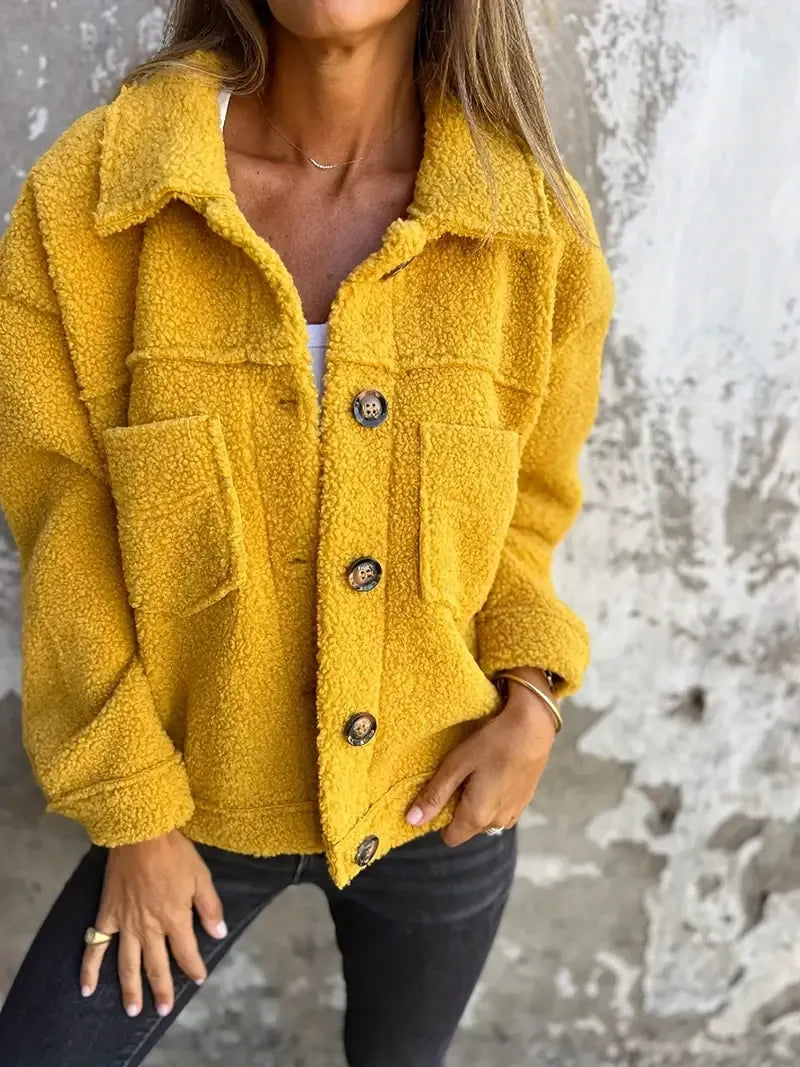 Übergröße Teddyjacke Weich Plüsch Knopfverschluss