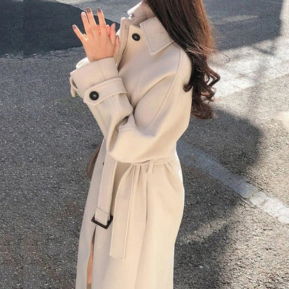 Stilvoller Trenchcoat Damen Wollmix Lässig Doppelreihig Lang