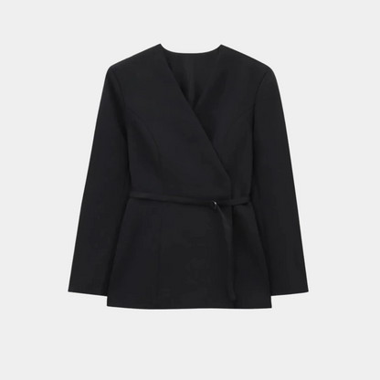 Elegante Damenjacke Langarm Wickelblazer Mit Gürtel