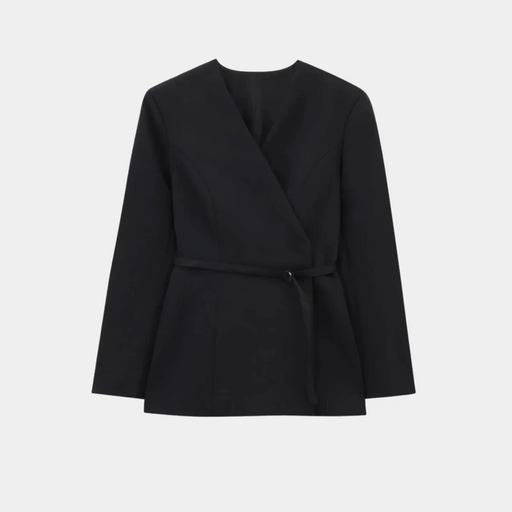 Elegante Damenjacke Langarm Wickelblazer Mit Gürtel