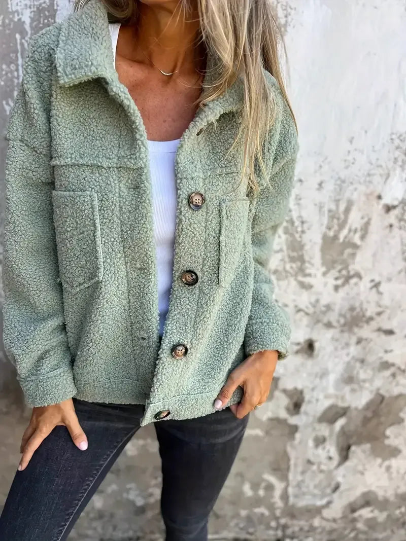 Übergröße Teddyjacke Weich Plüsch Knopfverschluss