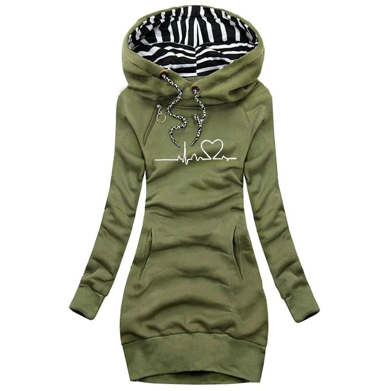 Kapuzenpullover Kleid Slim Fit Bedruckt Modern