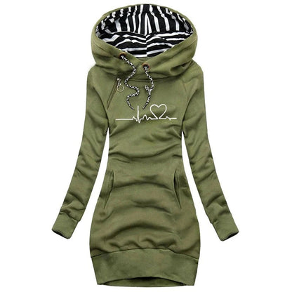 Kapuzenpullover Kleid Slim Fit Bedruckt Modern