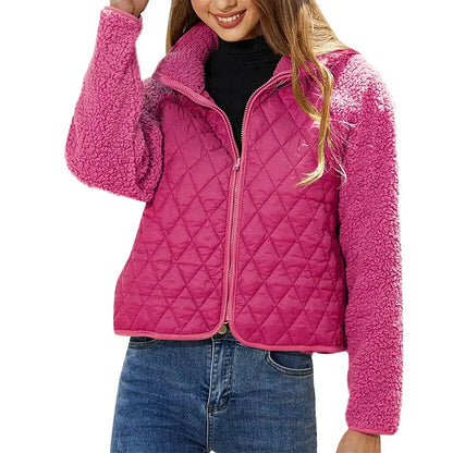 Klassische Quilted-Jacke Lockere Passform Fleece-Detail Reißverschluss - IdealeKleiden