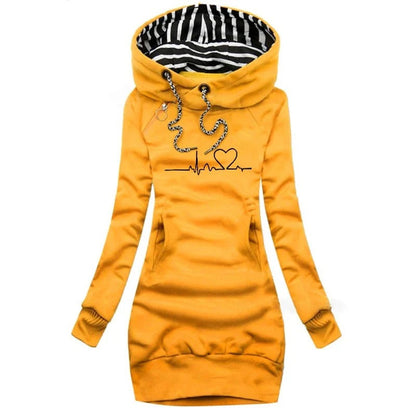 Kapuzenpullover Kleid Slim Fit Bedruckt Modern